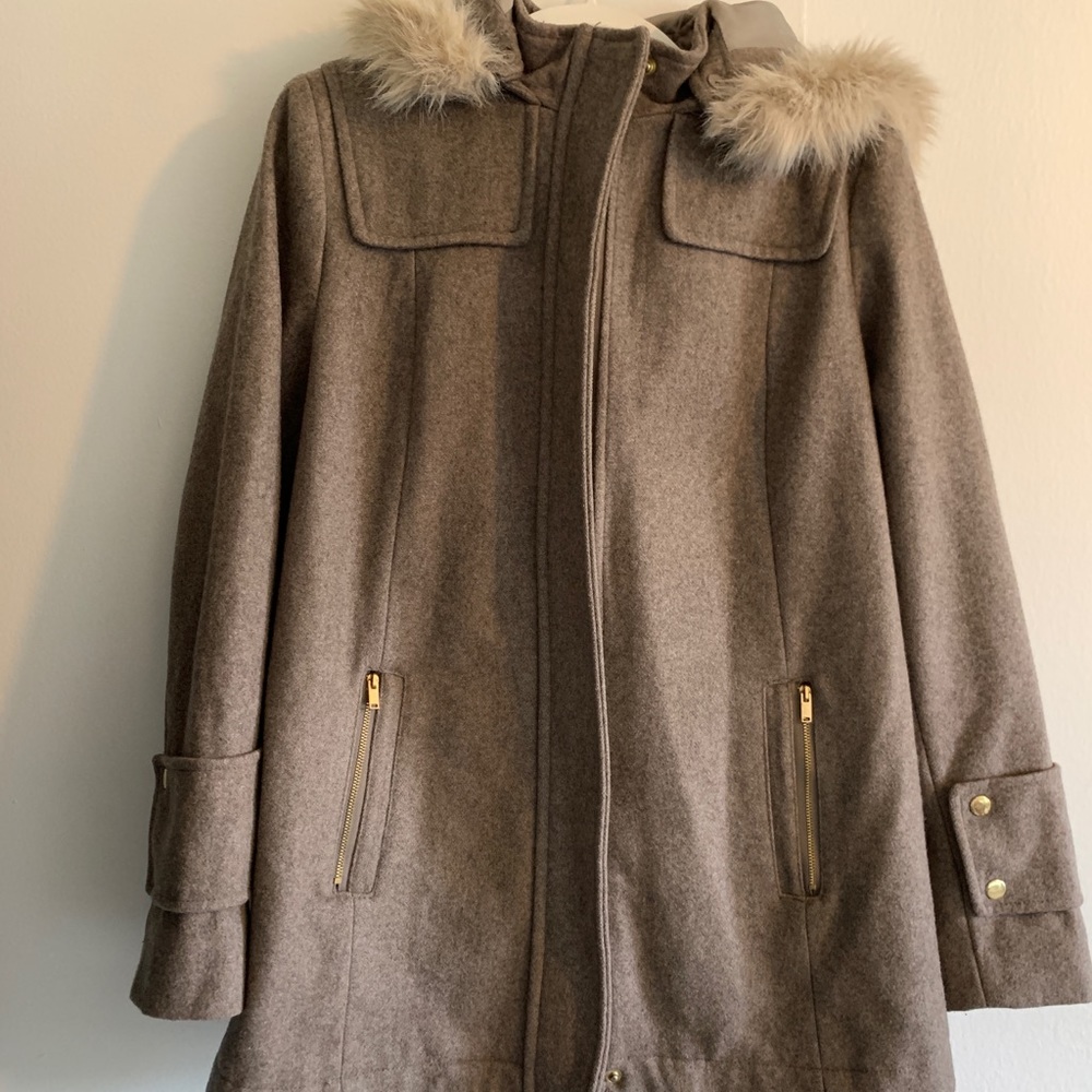 A. New day tan/khaki dress coat large